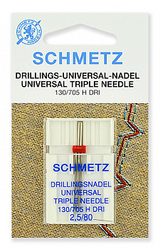 Иглы для бытовых швейных машин Schmetz тройные 130/705H DRI №80/2.5, уп.1 игла