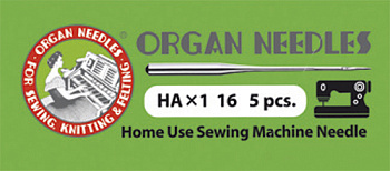 Иглы для бытовых швейных машин ORGAN универсальные №100 HA 1/16, уп.5 игл (мягкая уп.)