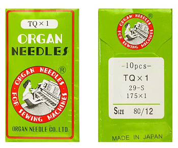 Иглы для промышленных швейных машин ORGAN арт.TQx1 № 80/12, уп.10 игл, для пришивания пуговиц 1095,1295,1495